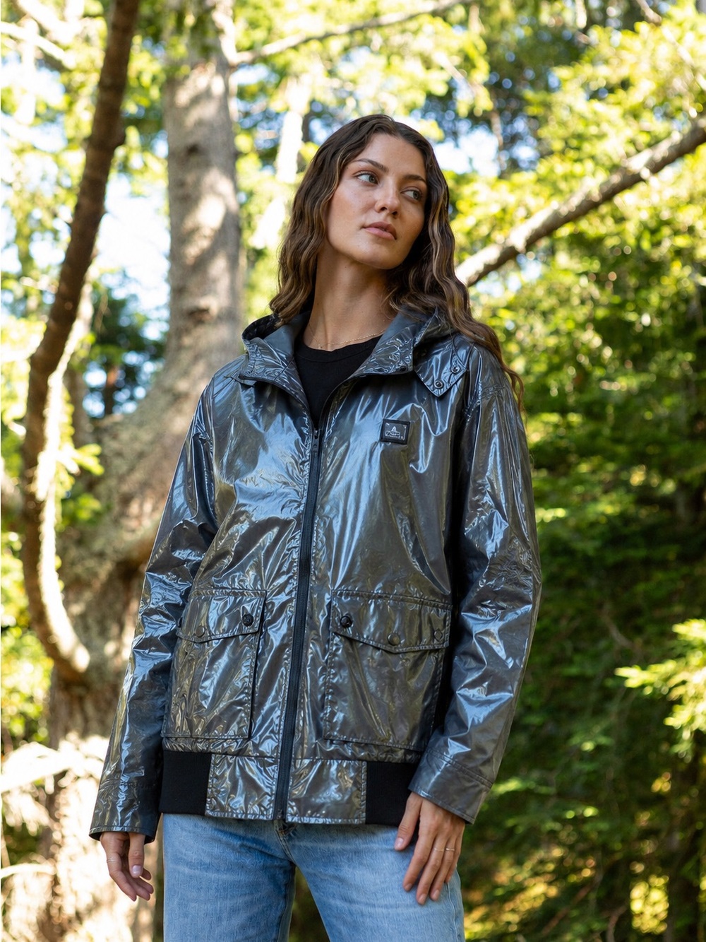 Marc Ecko Los Lideres Metallic Hooded Jacket Gunmetal Gray Size M